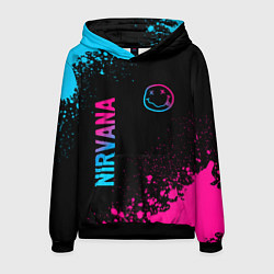 Толстовка-худи мужская Nirvana - neon gradient: символ и надпись вертикал, цвет: 3D-черный