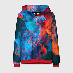 Толстовка-худи мужская Абстрактное переплетение оранжевой и синей красок, цвет: 3D-красный