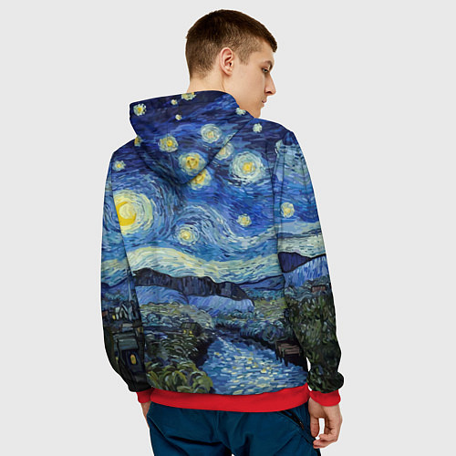 Мужская толстовка Мона Лиза Приколы - Звездная ночь / 3D-Красный – фото 4