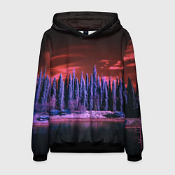 Толстовка-худи мужская Абстрактный фиолетовый лес и тёмная река, цвет: 3D-черный