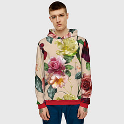 Толстовка-худи мужская Цветы Нарисованные Красные Розы и Лилии, цвет: 3D-красный — фото 2
