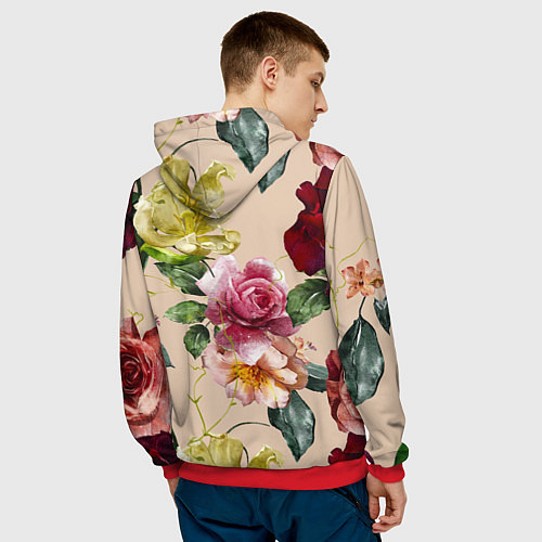 Мужская толстовка Цветы Нарисованные Красные Розы и Лилии / 3D-Красный – фото 4