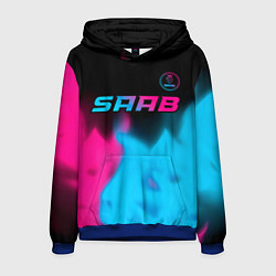 Толстовка-худи мужская Saab - neon gradient: символ сверху, цвет: 3D-синий