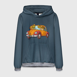Толстовка-худи мужская Веселые лягухи на авто, цвет: 3D-меланж