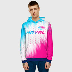 Толстовка-худи мужская Haval neon gradient style: символ сверху, цвет: 3D-синий — фото 2