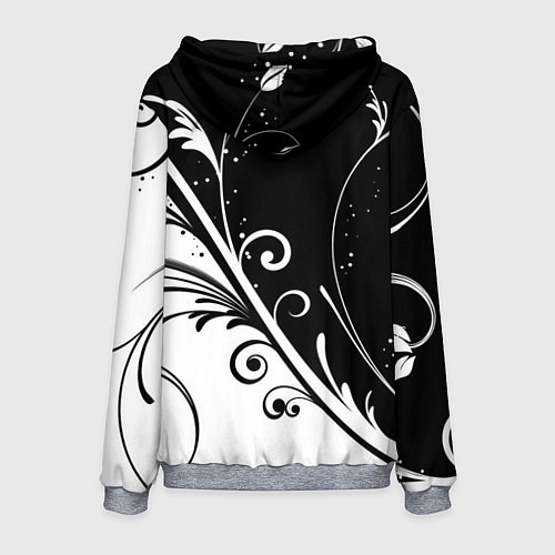 Мужская толстовка Симметричные чёрно белые цветы Symmetrical black a / 3D-Меланж – фото 2
