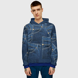 Толстовка-худи мужская Джинсовка jeans, цвет: 3D-синий — фото 2