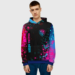 Толстовка-худи мужская Leeds United - neon gradient: символ и надпись вер, цвет: 3D-синий — фото 2