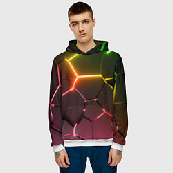 Толстовка-худи мужская Неоновые радужные плиты, цвет: 3D-белый — фото 2