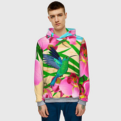 Толстовка-худи мужская Колибри и орхидеи, цвет: 3D-меланж — фото 2