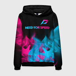 Толстовка-худи мужская Need for Speed - neon gradient: символ сверху, цвет: 3D-черный