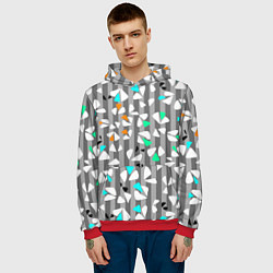 Толстовка-худи мужская Abstract pattern on striped gray background, цвет: 3D-красный — фото 2
