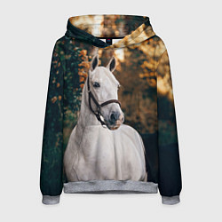 Толстовка-худи мужская Белая лошадка, цвет: 3D-меланж