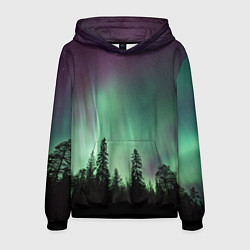 Толстовка-худи мужская Сияние над лесом, цвет: 3D-черный