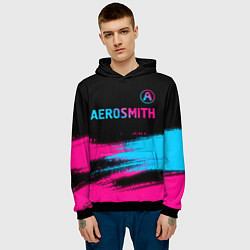 Толстовка-худи мужская Aerosmith - neon gradient: символ сверху, цвет: 3D-черный — фото 2