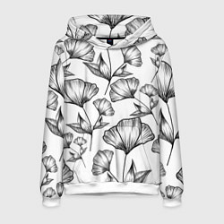 Толстовка-худи мужская Графичные цветы на белом фоне, цвет: 3D-белый