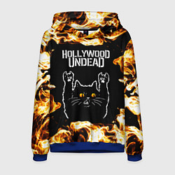 Толстовка-худи мужская Hollywood Undead рок кот и огонь, цвет: 3D-синий
