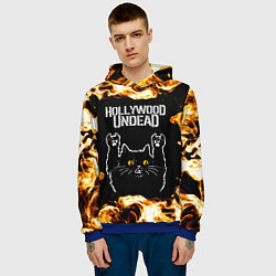 Толстовка-худи мужская Hollywood Undead рок кот и огонь, цвет: 3D-синий — фото 2