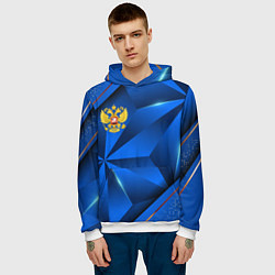 Толстовка-худи мужская Герб РФ на синем объемном фоне, цвет: 3D-белый — фото 2