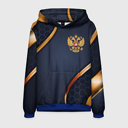 Толстовка-худи мужская Blue & gold герб России, цвет: 3D-синий