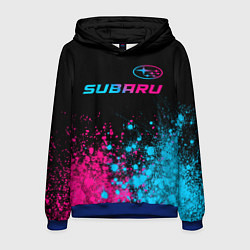 Толстовка-худи мужская Subaru - neon gradient: символ сверху, цвет: 3D-синий