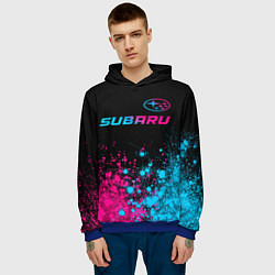 Толстовка-худи мужская Subaru - neon gradient: символ сверху, цвет: 3D-синий — фото 2