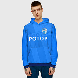 Толстовка-худи мужская ФК Ротор - Волгоград - Большой логотип, цвет: 3D-синий — фото 2