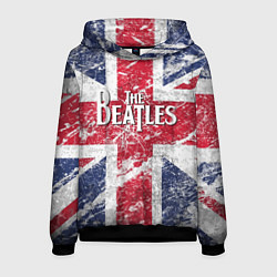 Толстовка-худи мужская The Beatles - лого на фоне флага Великобритании, цвет: 3D-черный