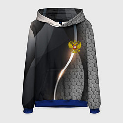 Толстовка-худи мужская Герб РФ киберпанк, цвет: 3D-синий