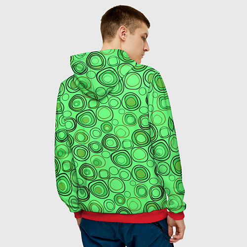 Мужская толстовка Ярко-зеленый неоновый абстрактный узор / 3D-Красный – фото 4