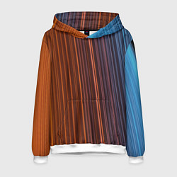 Толстовка-худи мужская Абстрактные оранжевые и голубые линии во тьме, цвет: 3D-белый