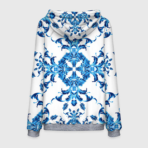 Мужская толстовка Гжель синий узор / 3D-Меланж – фото 2