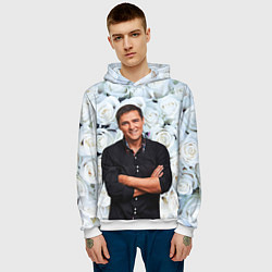 Толстовка-худи мужская Шатунов на фоне роз, цвет: 3D-белый — фото 2