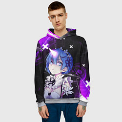 Толстовка-худи мужская Rem - ReZero - Абстракция, цвет: 3D-меланж — фото 2