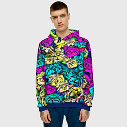Толстовка-худи мужская Психоделические манулы, цвет: 3D-синий — фото 2