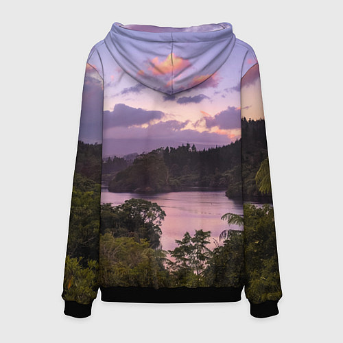 Мужская толстовка Пейзаж вечерней реки и леса / 3D-Черный – фото 2