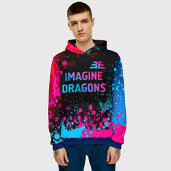 Толстовка-худи мужская Imagine Dragons - neon gradient: символ сверху, цвет: 3D-синий — фото 2