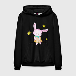 Толстовка-худи мужская Крольчонок танцует со звёздами на чёрном фоне, цвет: 3D-черный