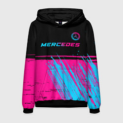 Толстовка-худи мужская Mercedes - neon gradient: символ сверху, цвет: 3D-черный