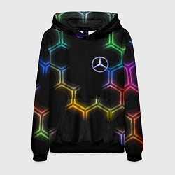 Толстовка-худи мужская Mercedes - neon pattern, цвет: 3D-черный