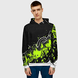 Толстовка-худи мужская Яркое граффити на черной стене, цвет: 3D-белый — фото 2