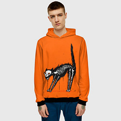 Толстовка-худи мужская Котик скелетик - Хеллоуин, цвет: 3D-черный — фото 2