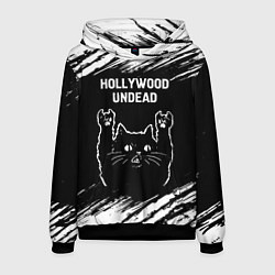 Толстовка-худи мужская Группа Hollywood Undead и рок кот, цвет: 3D-черный