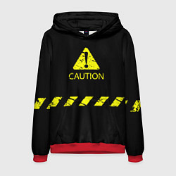 Толстовка-худи мужская CAUTION - Осторожно опасность, цвет: 3D-красный