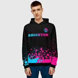 Толстовка-худи мужская Brighton - neon gradient: символ сверху, цвет: 3D-черный — фото 2