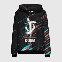 Толстовка-худи мужская Doom в стиле glitch и баги графики на темном фоне, цвет: 3D-черный