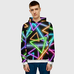 Толстовка-худи мужская Неоновые треугольники - текстура, цвет: 3D-белый — фото 2