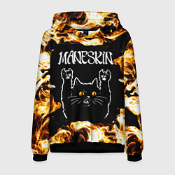 Толстовка-худи мужская Maneskin рок кот и огонь, цвет: 3D-черный