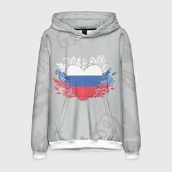 Толстовка-худи мужская Россия сердце, цвет: 3D-белый