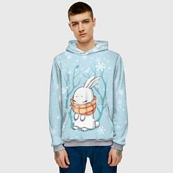 Толстовка-худи мужская Кролик в снеженом лесу, цвет: 3D-меланж — фото 2